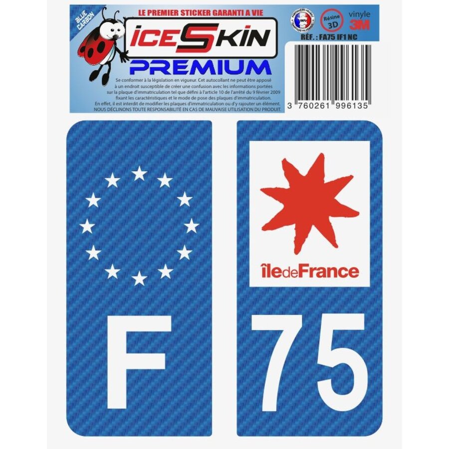 2 Stickers Premium En Résine 3d, Pour Departement 75 En Bleu Carbone (format