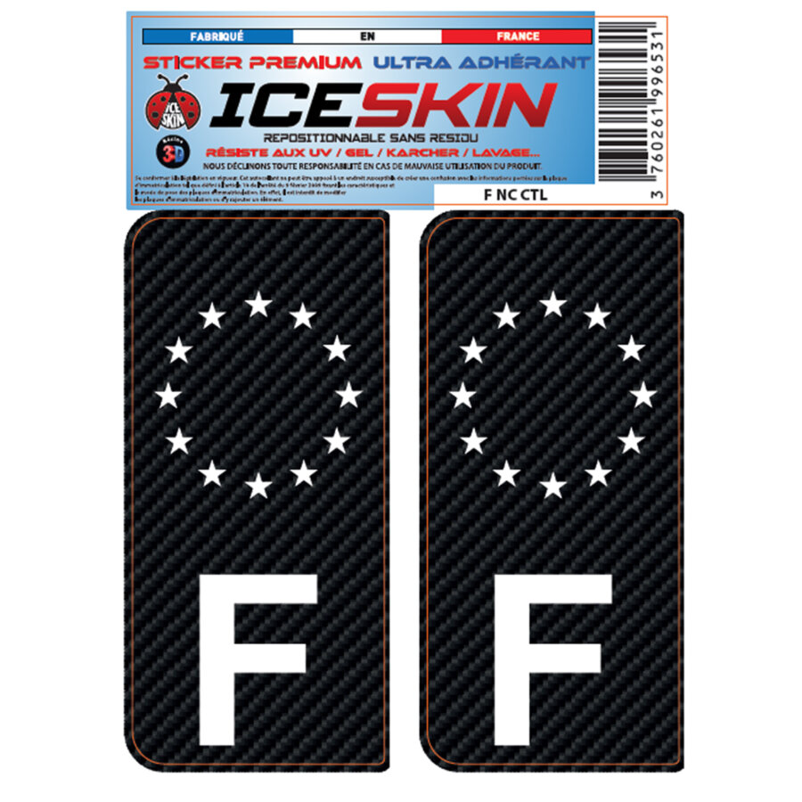 2 Stickers Premium En Résine 3d, Pour Departement F En Noir Carbone (format Voitures)