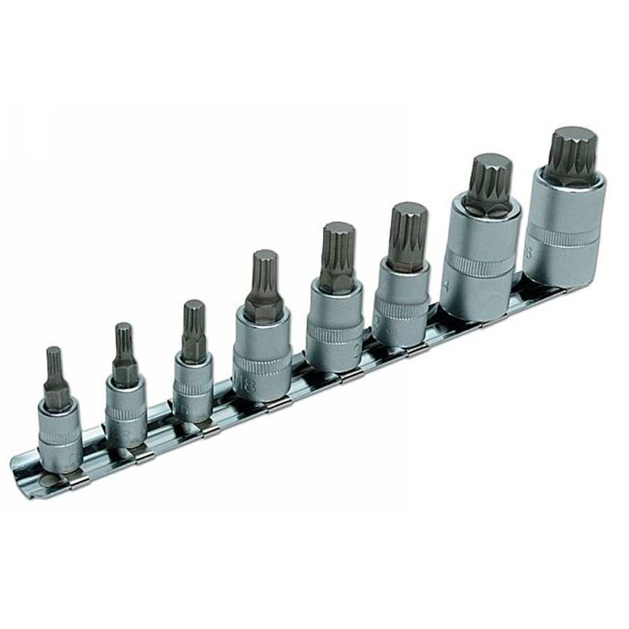8 Douilles Avec Embouts 12 Pans Carrés 1/2'', 1/4'' Et 3/8'' Laser 5301
