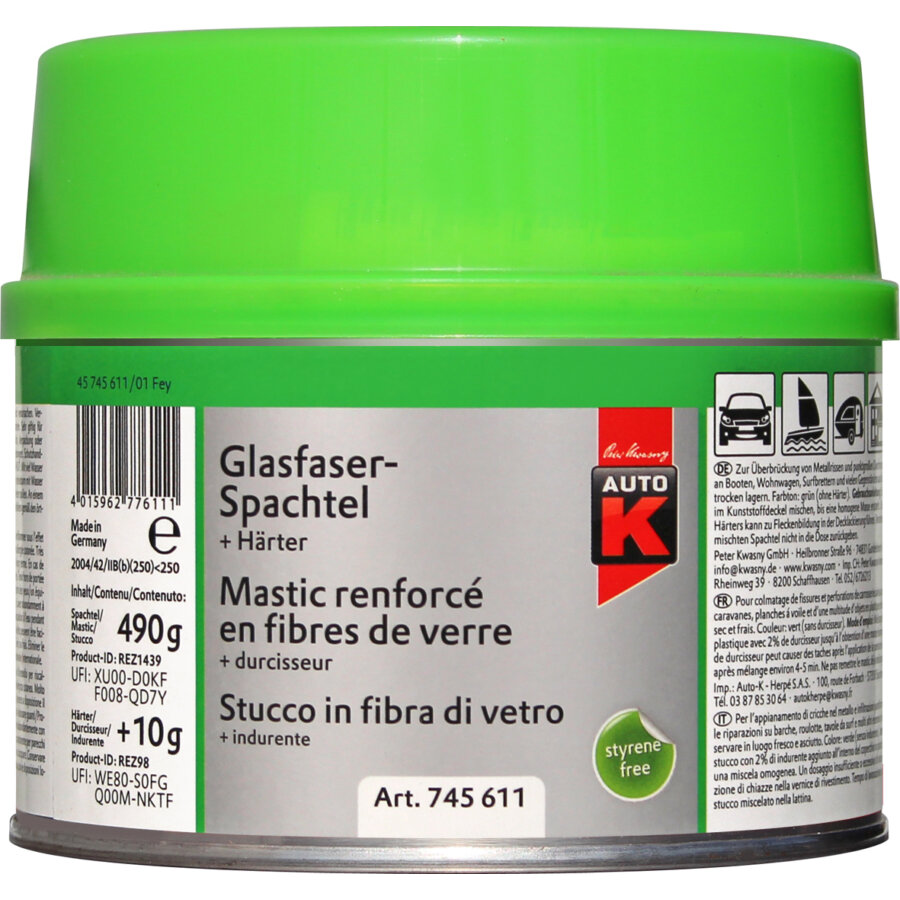 Mastic Renforcé Fibres De Verre Auto-k 500 G