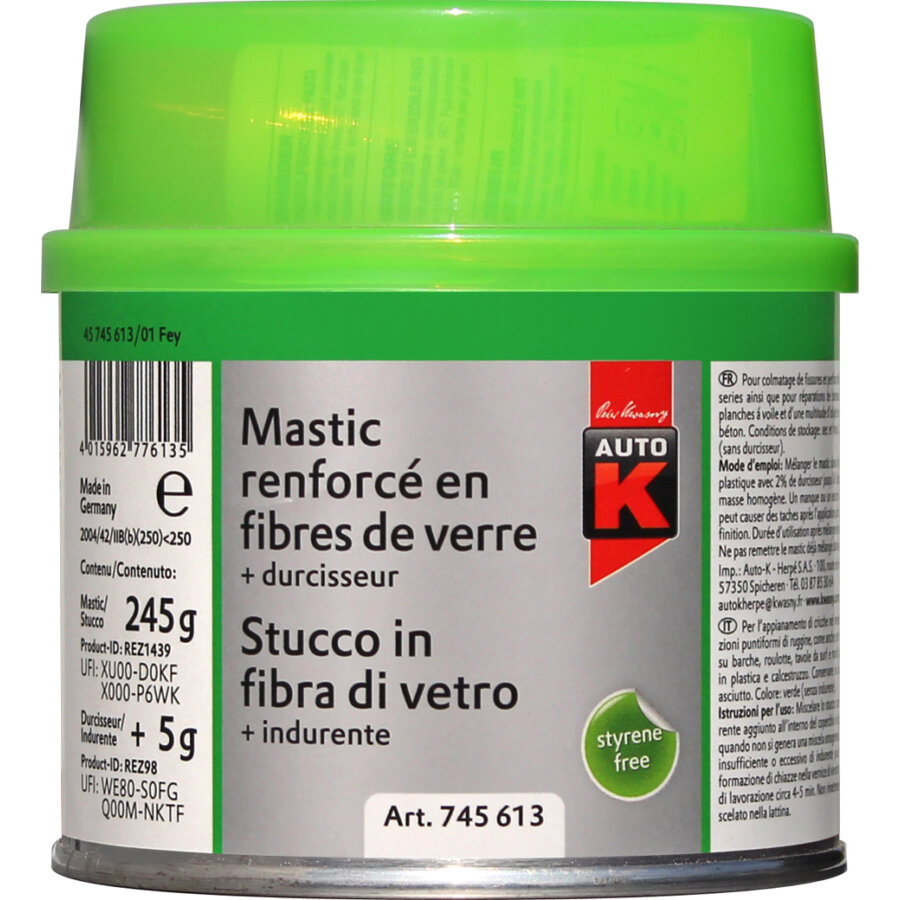 Mastic fibre de verre + durcisseur PRESTO 250g - Feu Vert
