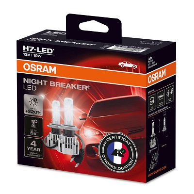 Ampoule LED OSRAM Night Breaker H7 - 230% De Luminosité, 6000K Blanc - Homologuée Route - Pour Phares Halogènes