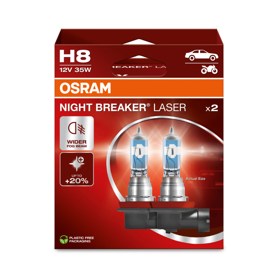 2 Ampoules H8 Osram Night Breaker Laser Wider Fog Beam