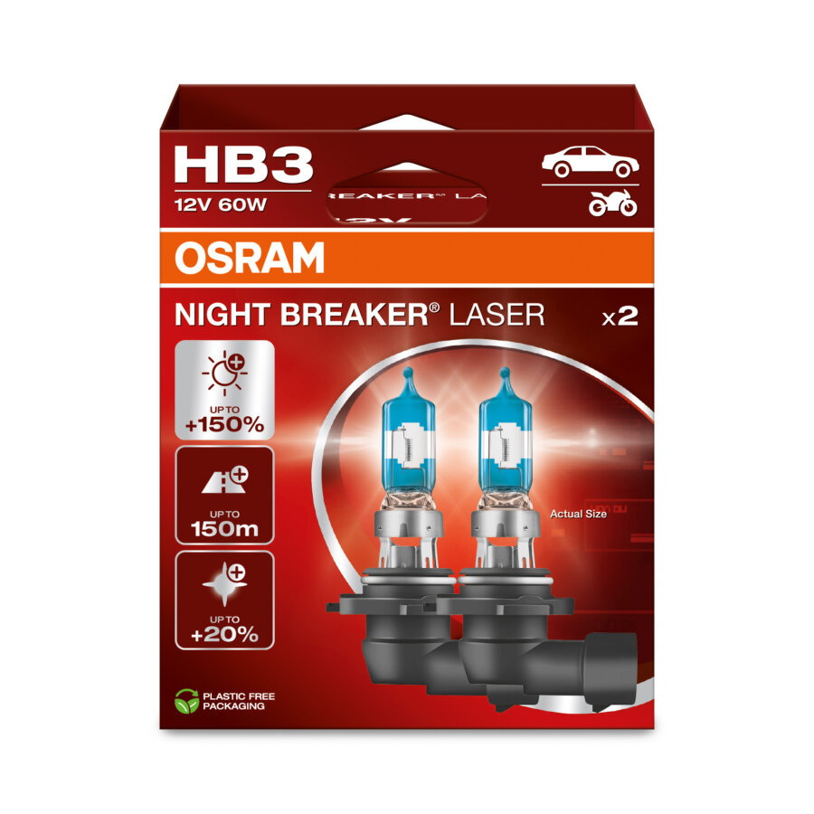2 Ampoules Hb3 Osram Night Breaker Laser +150%