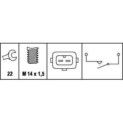 Contacteur Feu Recul HELLA 6ZF 008 621-151 - 12V - 2 Pôles - Pour Boîte Manuelle - Filetage M14x1,5