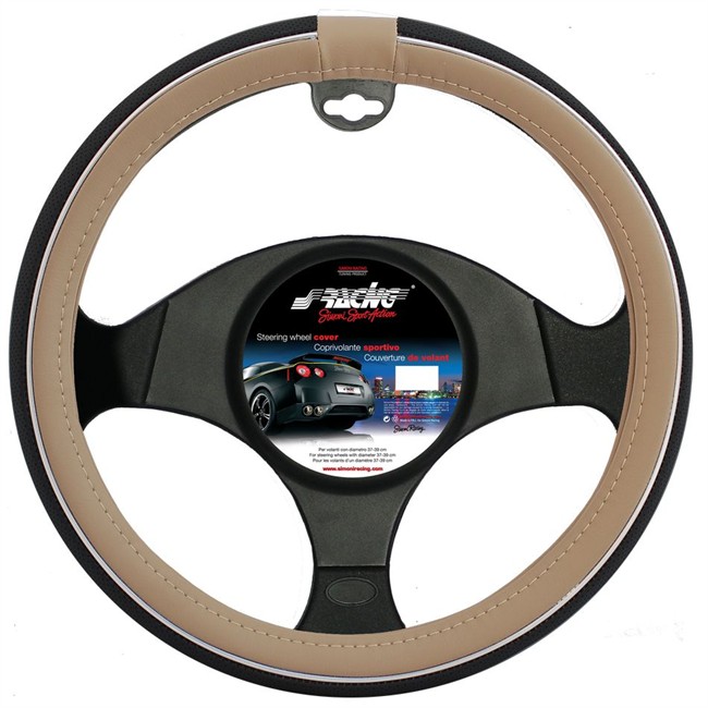 Couvre Volant Sracing Trophy 6 Noir Et Crème Avec Insert Chromé