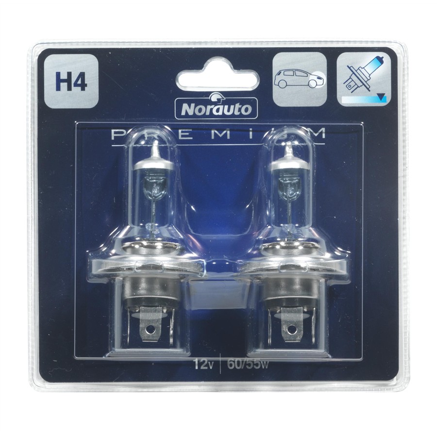 2 Ampoules NORAUTO PREMIUM H4 lumière bleutée 60/55 W 12 V - Norauto