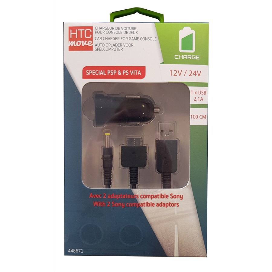 Chargeur Allume-cigare Htc Sony 2,1a + Câble Psp Ps Vita 1 M