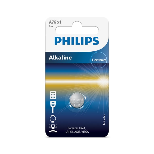 1 PileBouton 1,5v Lr44 Philips Alkaline