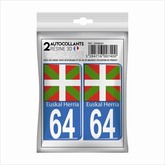 2 Stickers En 3d Cadox Département Pyrénées-atlantiques 64 Drapeau Euskal Herria