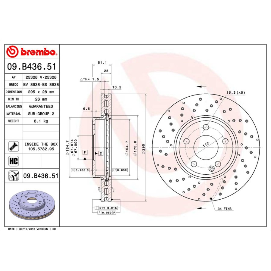 2 Disques De Frein Brembo Xtra Vernis Uv 09.b436.51