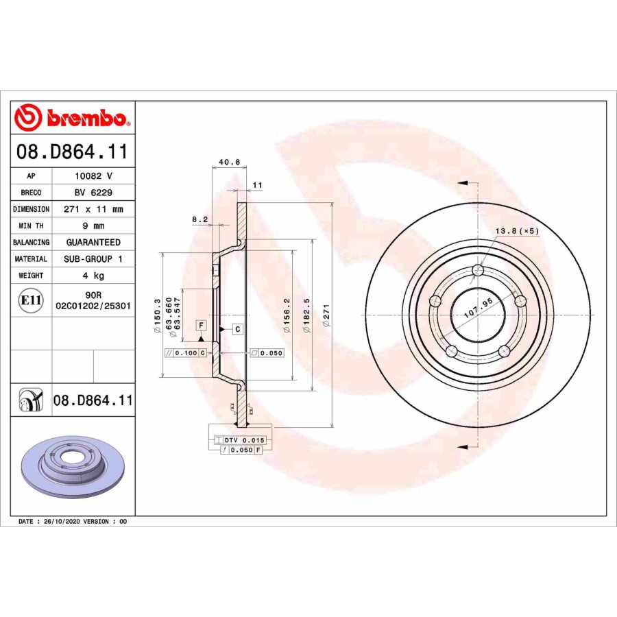 2 Disques De Frein Brembo 08.d864.11
