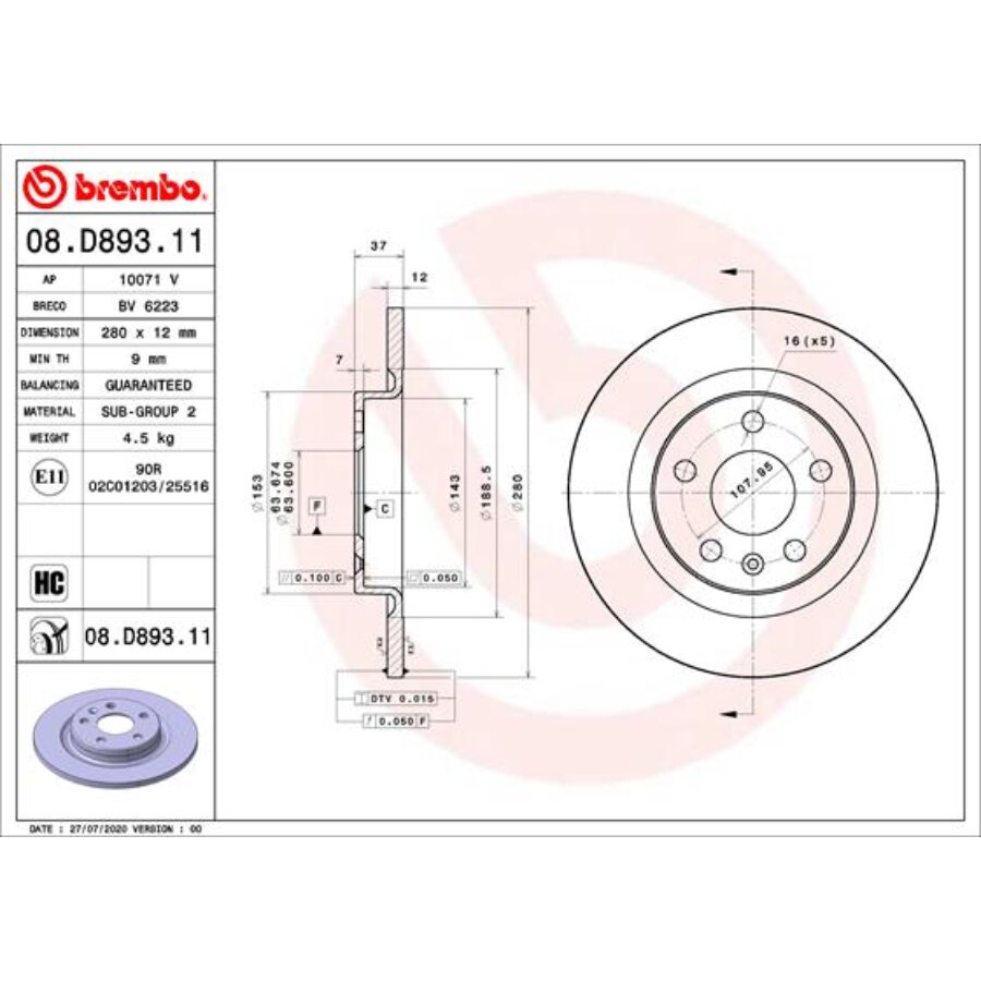 2 Disques De Frein Brembo 08.d893.11