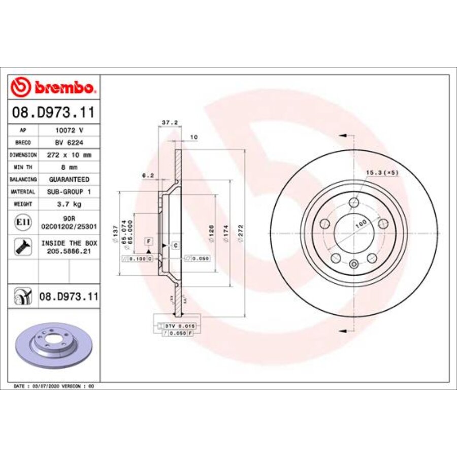 2 Disques De Frein Brembo 08.d973.11