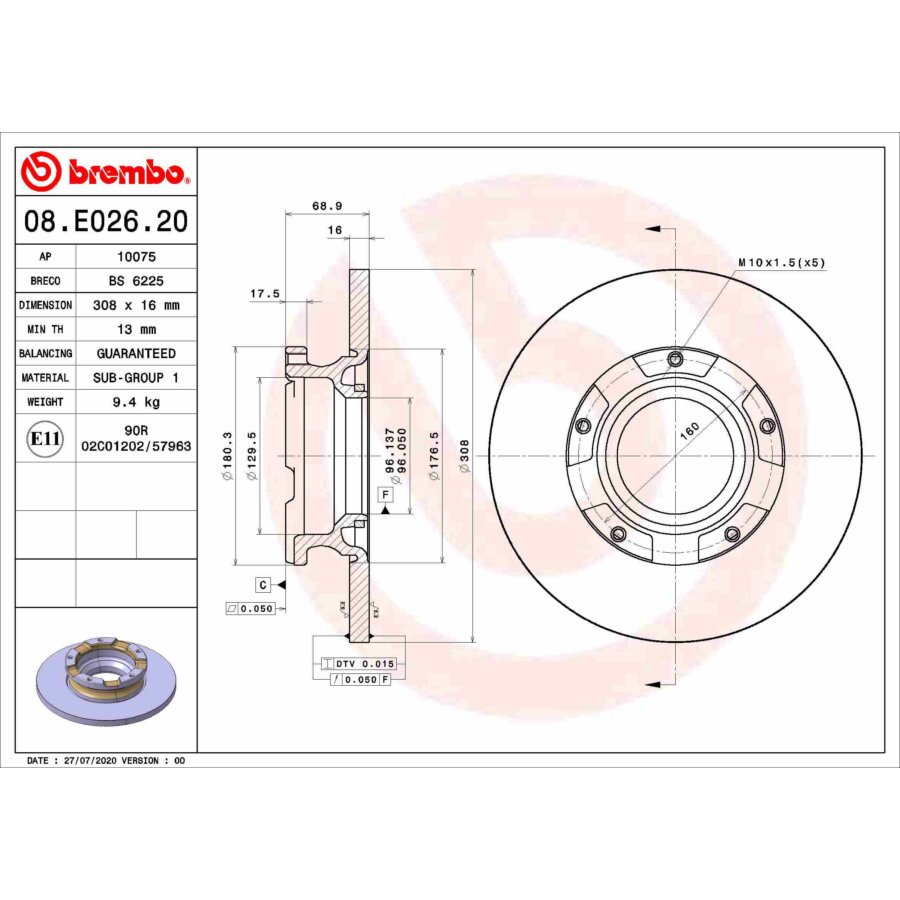 1 Disque De Frein Brembo 08.e026.20