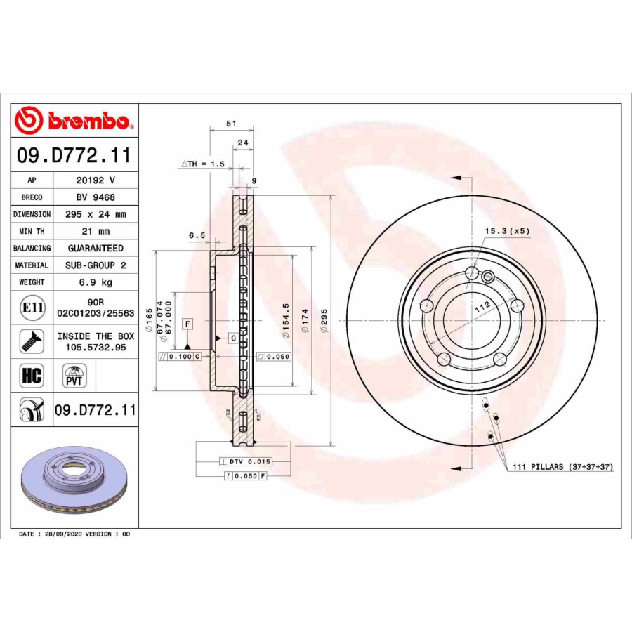 2 Disques De Frein Brembo 09.d772.11