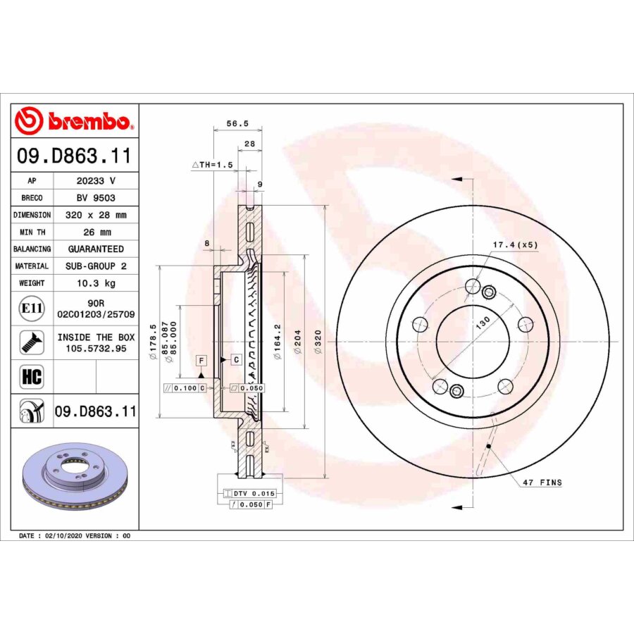 1 Disque De Frein Brembo 09.d863.11