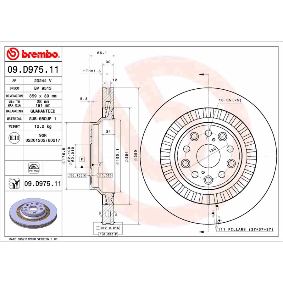 1 Disque De Frein Brembo 09.d975.11
