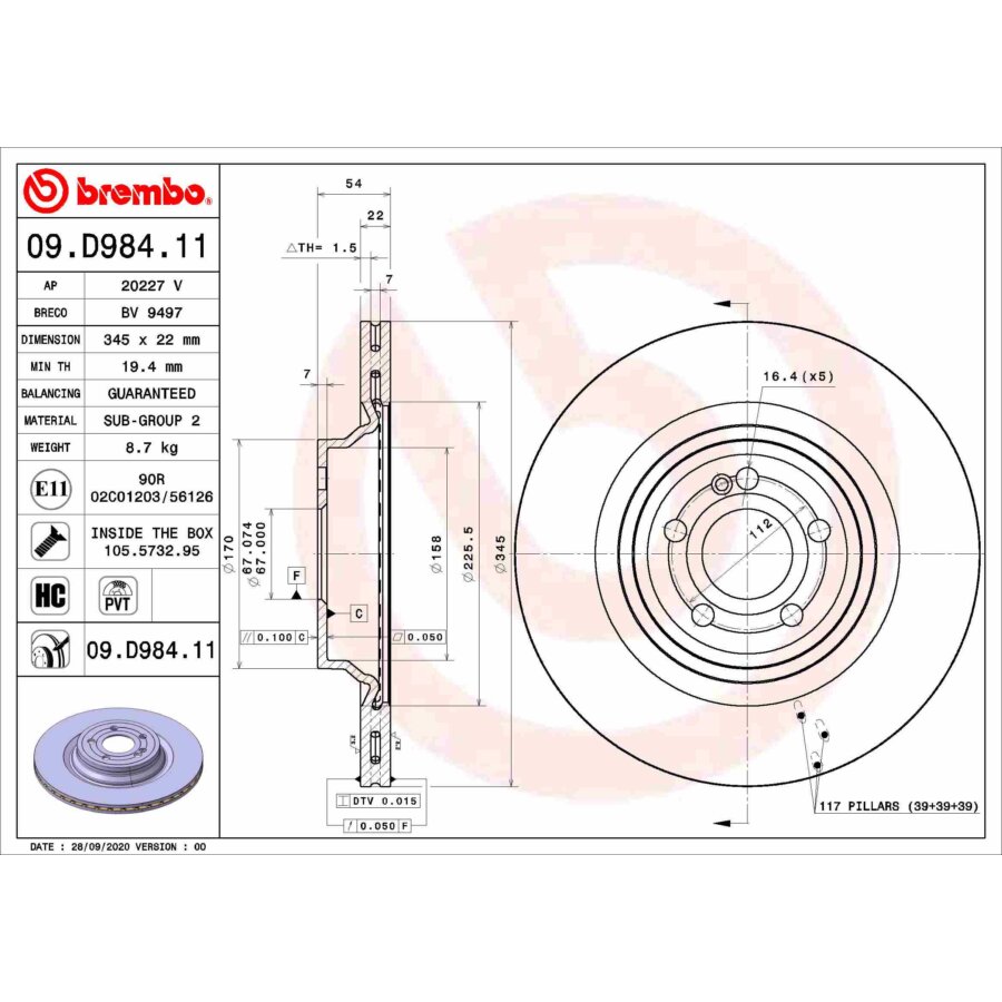 1 Disque De Frein Brembo 09.d984.11