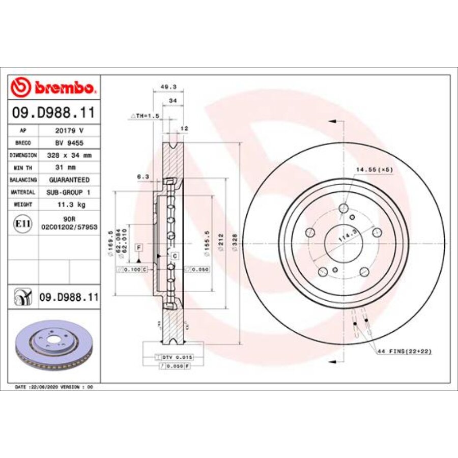 1 Disque De Frein Brembo 09.d988.11