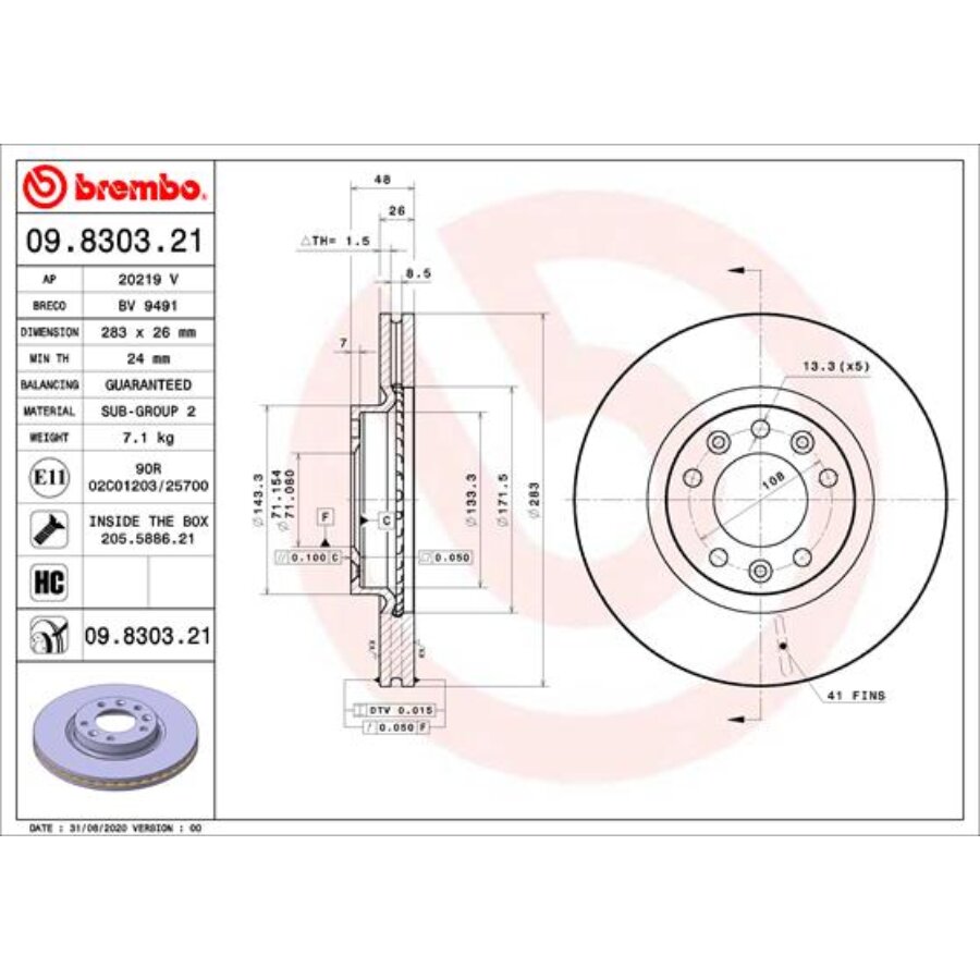 2 Disques De Frein Brembo 09.8303.21