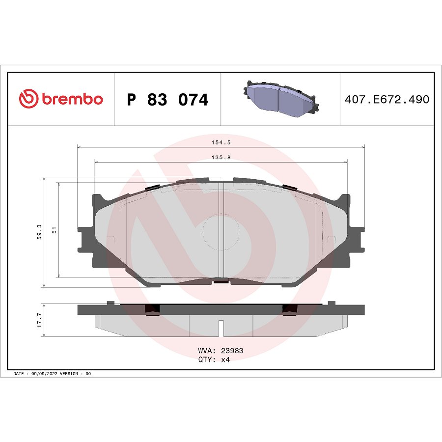 4 Plaquettes De Frein Brembo P83074