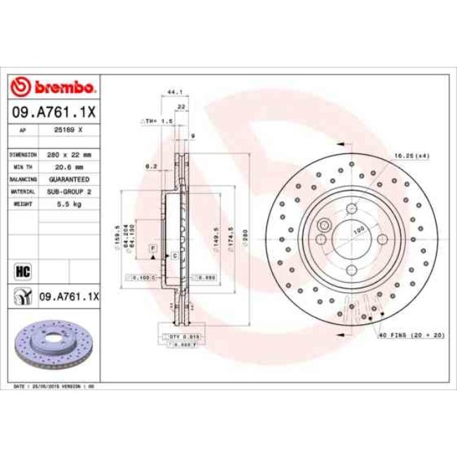 2 Disques De Frein Brembo Xtra Vernis Uv 09.a761.1x