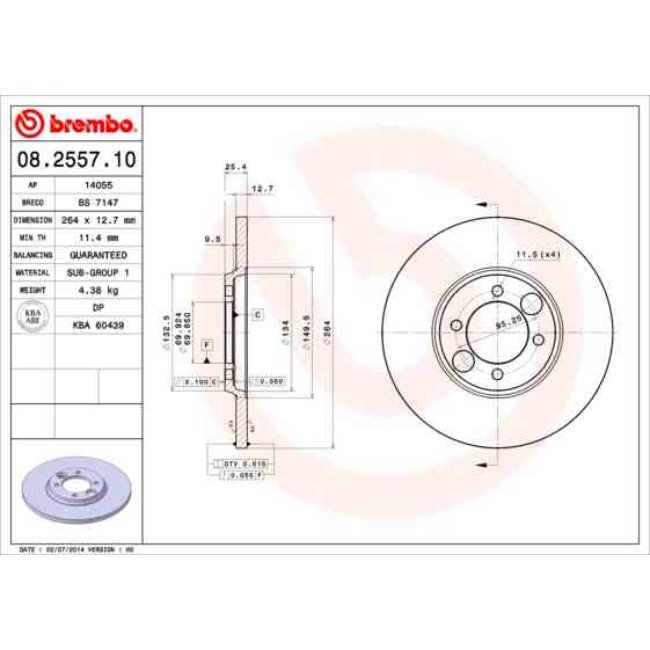 2 Disques De Frein Brembo 08.2557.10