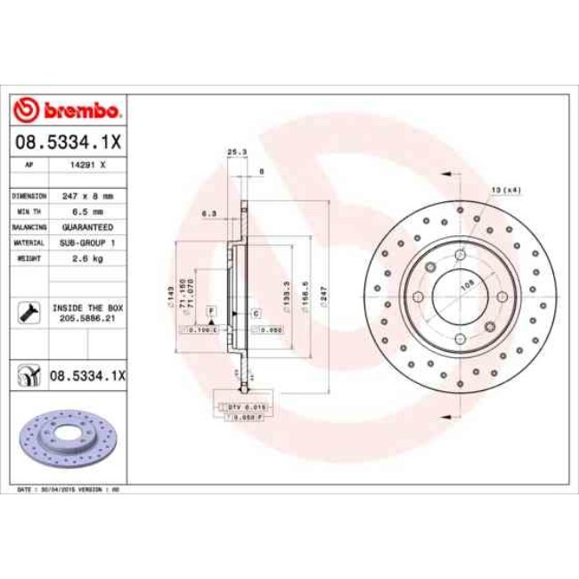 2 Disques De Frein Brembo Xtra Vernis Uv 08.5334.1x