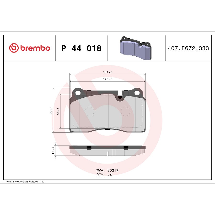 4 Plaquettes De Frein Brembo P44018