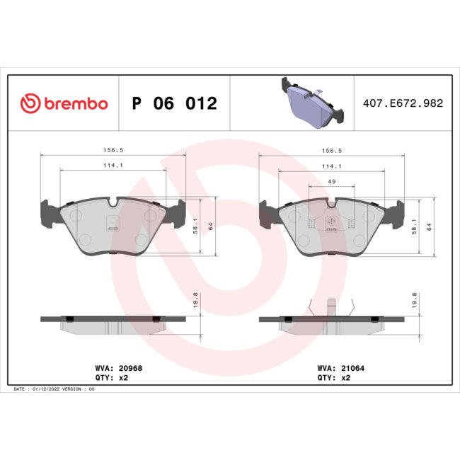 4 Plaquettes De Frein Brembo P06012