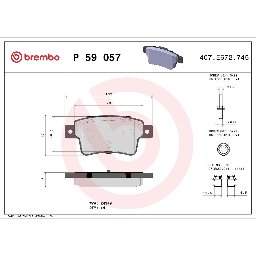 4 Plaquettes De Frein Brembo P59057