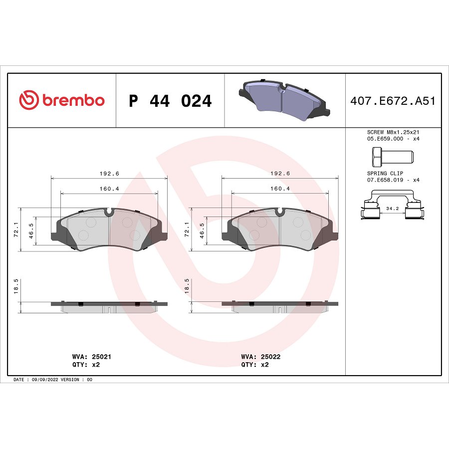 4 Plaquettes De Frein Brembo P44024
