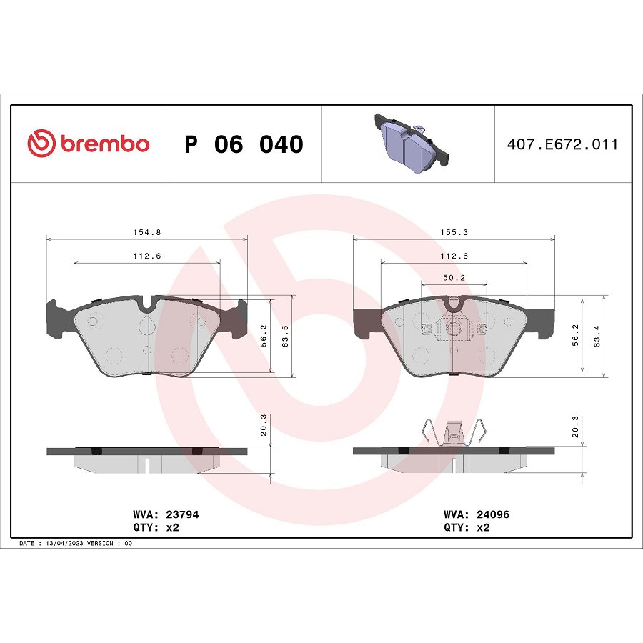 4 Plaquettes De Frein Brembo P06040