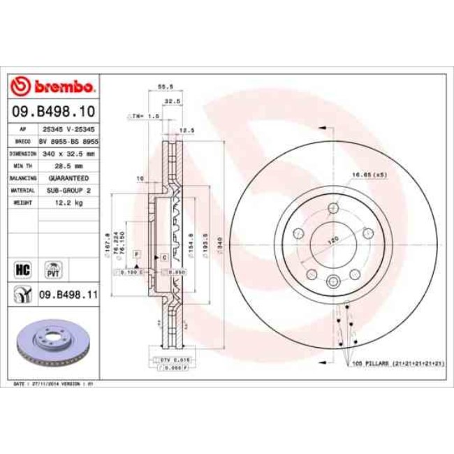 1 Disque De Frein Brembo Vernis Uv 09.b498.11
