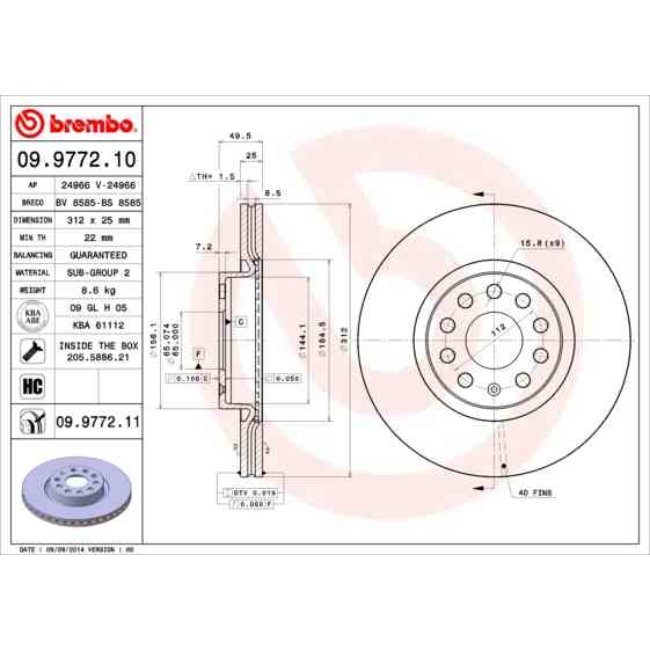 2 Disques De Frein Brembo Vernis Uv 09.9772.11