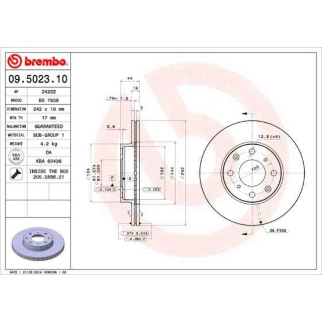 2 Disques De Frein Brembo 09.5023.10
