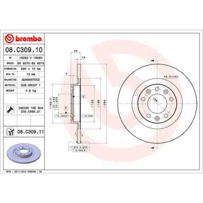 2 Disques De Frein Brembo Vernis Uv 08.c309.11