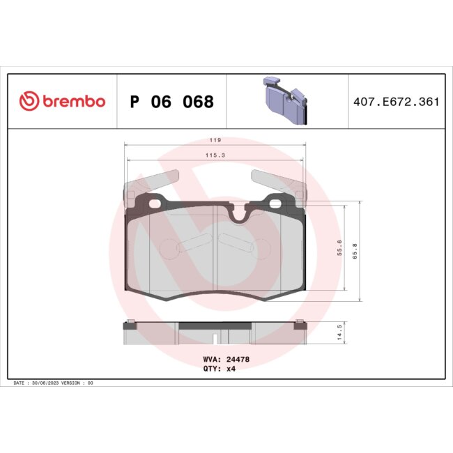 4 Plaquettes De Frein Brembo P06068