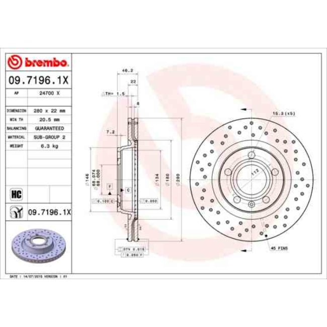2 Disques De Frein Brembo Xtra Vernis Uv 09.7196.1x