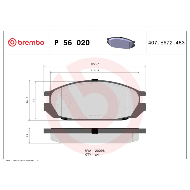 4 Plaquettes De Frein Brembo P56020