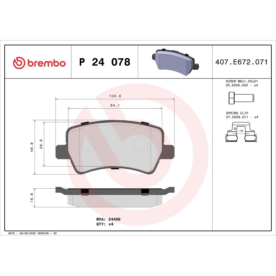 4 Plaquettes De Frein Brembo P24078