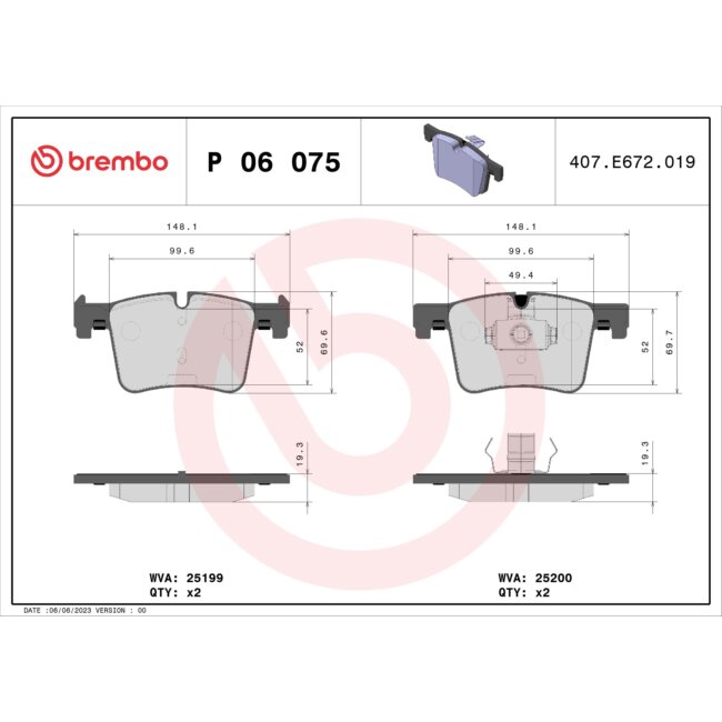 4 Plaquettes De Frein Brembo P06075