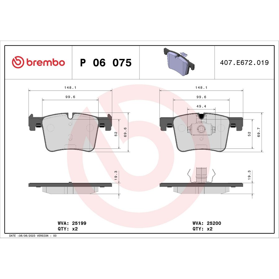 4 Plaquettes De Frein Brembo P06075