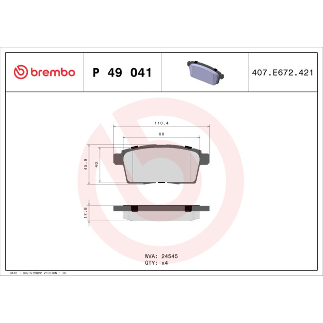 4 Plaquettes De Frein Brembo P49041