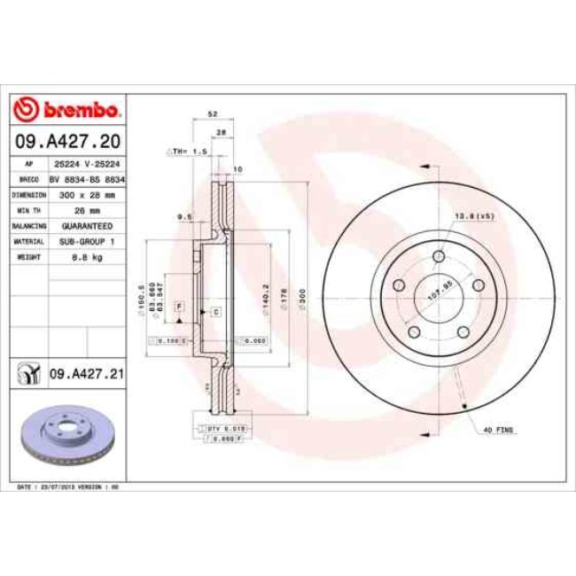 1 Disque De Frein Brembo Vernis Uv 09.a427.21