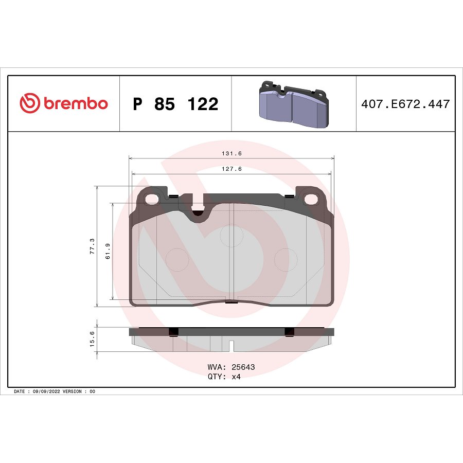4 Plaquettes De Frein Brembo P85122