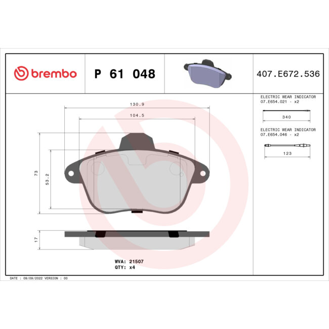 4 Plaquettes De Frein Brembo P61048