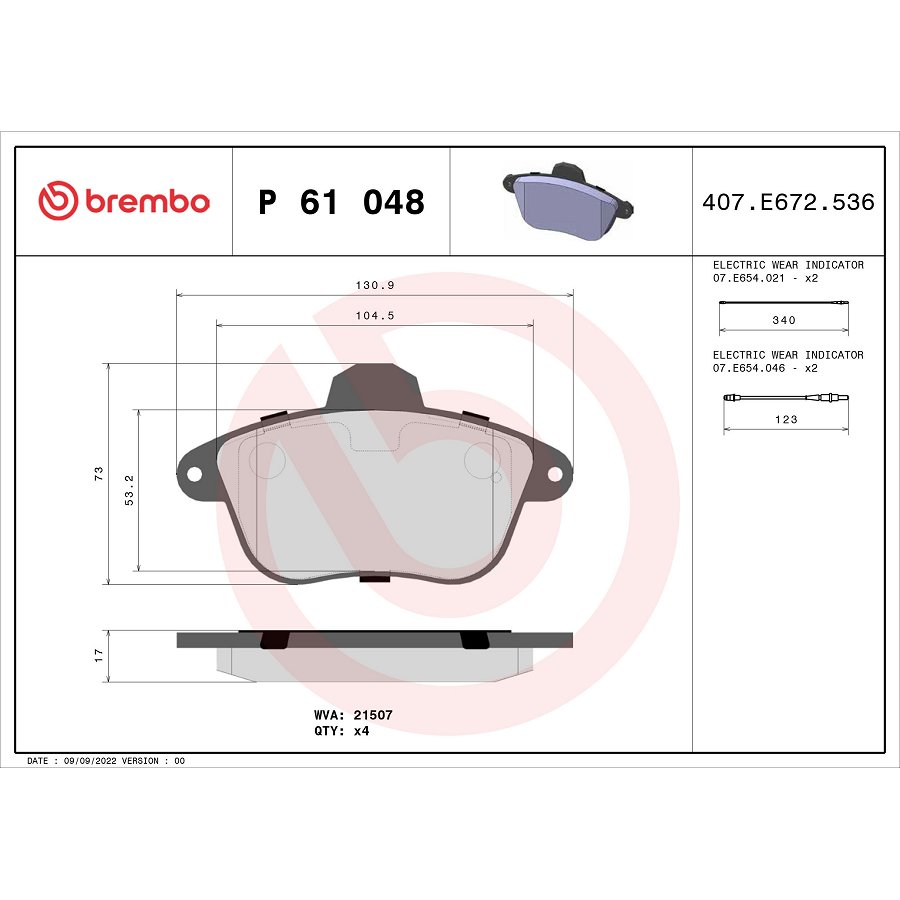 4 Plaquettes De Frein Brembo P61048