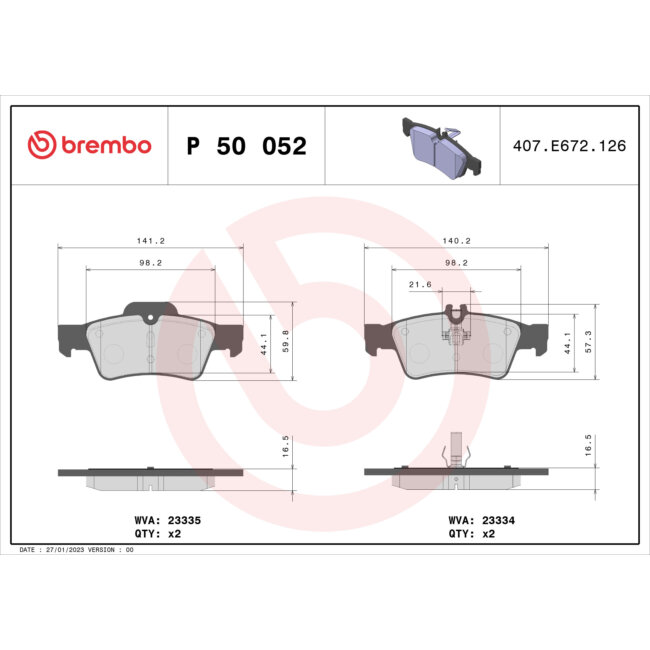 4 Plaquettes De Frein Brembo P50052